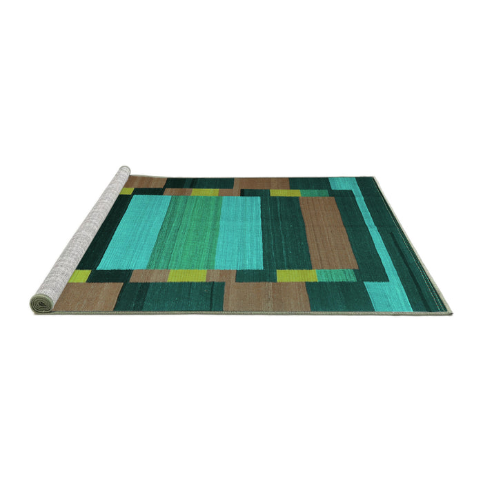 Sideview of Machine Washable Abstract Turquoise Contemporary Area Rugs, wshcon1129turq