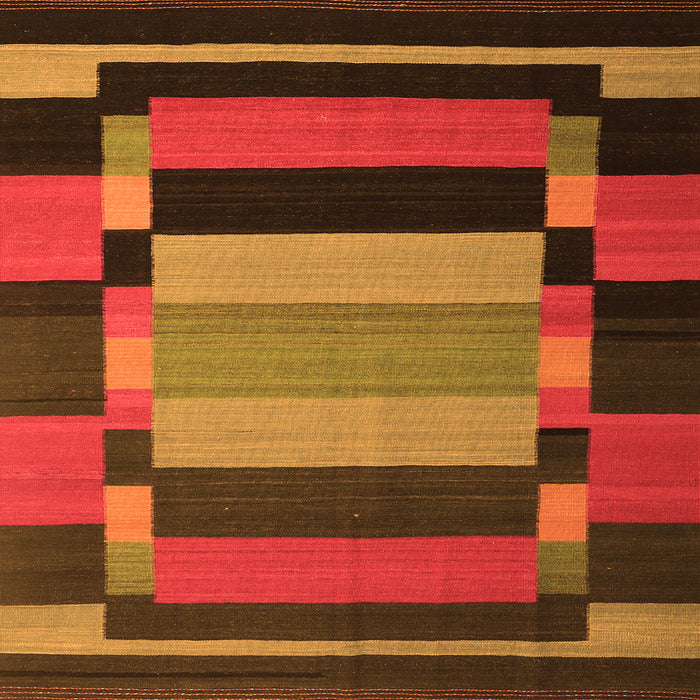 Round Machine Washable Abstract Orange Contemporary Area Rugs, wshcon1129org