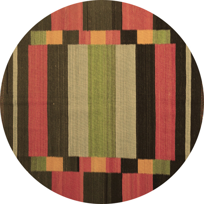 Round Abstract Brown Contemporary Rug, con1129brn