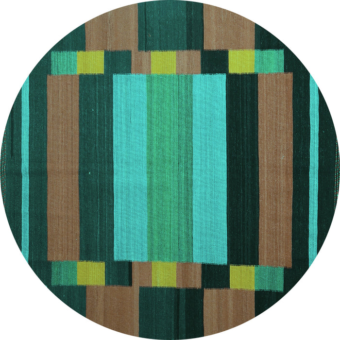 Round Machine Washable Abstract Turquoise Contemporary Area Rugs, wshcon1129turq
