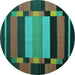 Round Machine Washable Abstract Turquoise Contemporary Area Rugs, wshcon1129turq