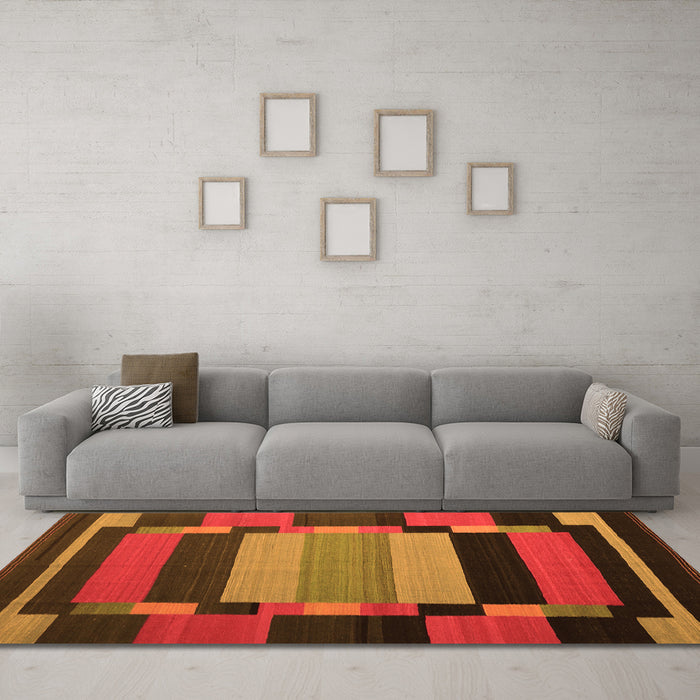 Machine Washable Abstract Orange Contemporary Area Rugs in a Living Room, wshcon1129org
