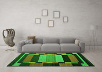 Machine Washable Abstract Green Contemporary Rug, wshcon1129grn