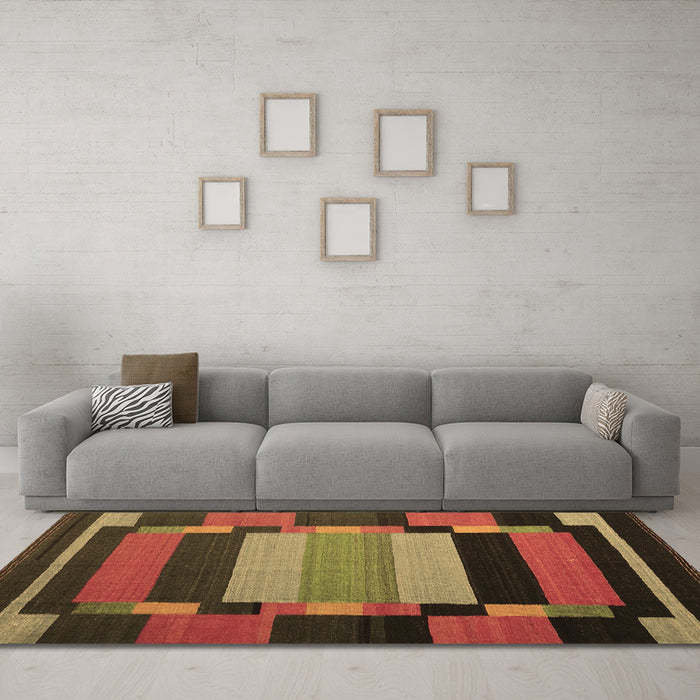 Machine Washable Abstract Brown Contemporary Rug in a Living Room,, wshcon1129brn