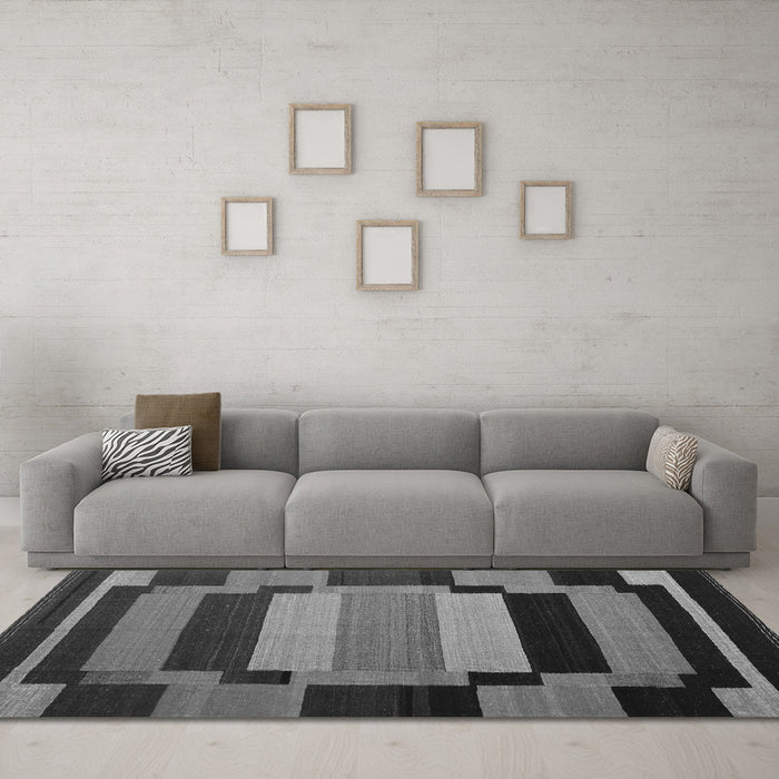 Machine Washable Abstract Gray Contemporary Rug in a Living Room,, wshcon1129gry