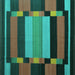 Square Machine Washable Abstract Turquoise Contemporary Area Rugs, wshcon1129turq