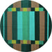 Round Abstract Turquoise Contemporary Rug, con1129turq