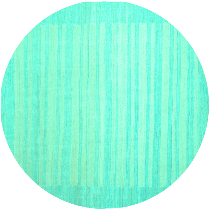 Round Machine Washable Abstract Turquoise Contemporary Area Rugs, wshcon1130turq