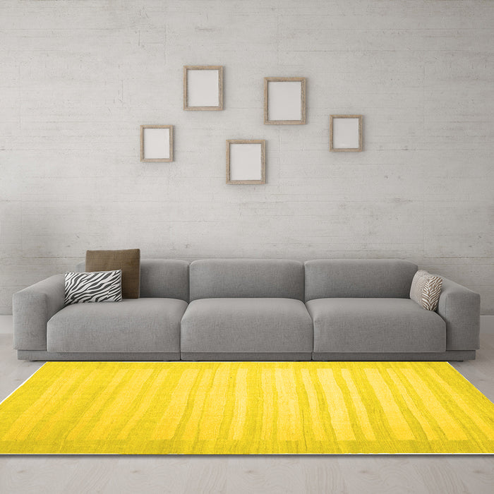 Machine Washable Abstract Yellow Contemporary Rug in a Living Room, wshcon1130yw