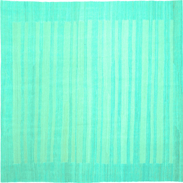 Square Machine Washable Abstract Turquoise Contemporary Area Rugs, wshcon1130turq