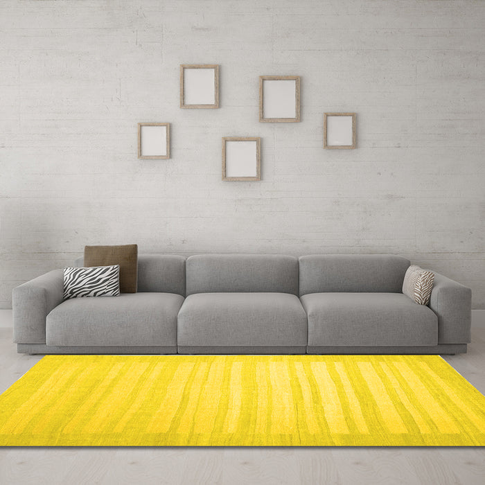 Machine Washable Abstract Yellow Contemporary Rug in a Living Room, wshcon1131yw