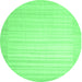 Round Machine Washable Abstract Emerald Green Contemporary Area Rugs, wshcon1131emgrn