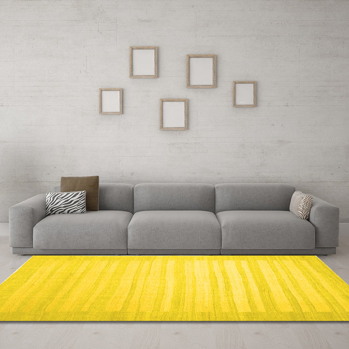 Machine Washable Abstract Yellow Contemporary Rug in a Living Room, wshcon1132yw