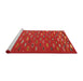 Serging Thickness of Machine Washable Contemporary Red Rug, wshcon1134
