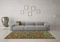 Machine Washable Abstract Turquoise Contemporary Area Rugs in a Living Room,, wshcon1134turq