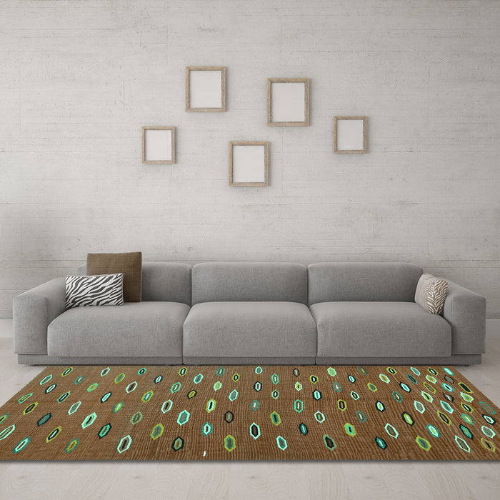 Machine Washable Abstract Turquoise Contemporary Area Rugs in a Living Room,, wshcon1134turq