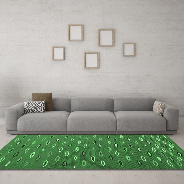 Machine Washable Abstract Emerald Green Contemporary Area Rugs in a Living Room,, wshcon1134emgrn