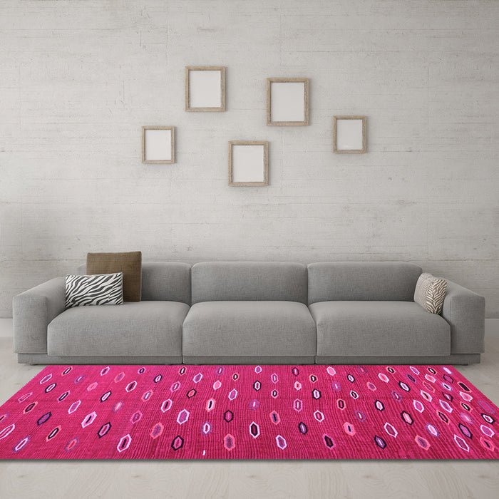 Machine Washable Abstract Pink Contemporary Rug in a Living Room, wshcon1134pnk
