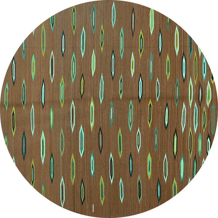 Round Machine Washable Abstract Turquoise Contemporary Area Rugs, wshcon1134turq