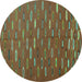 Round Machine Washable Abstract Turquoise Contemporary Area Rugs, wshcon1134turq