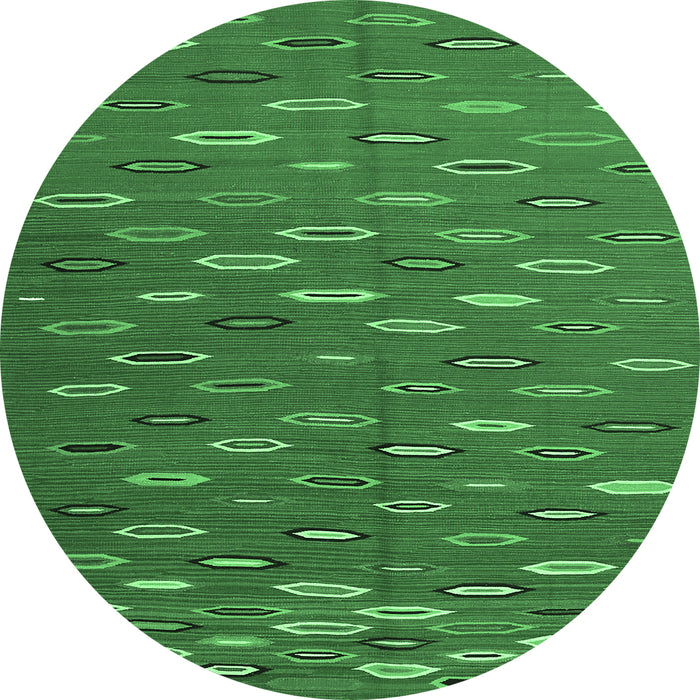 Round Machine Washable Abstract Emerald Green Contemporary Area Rugs, wshcon1134emgrn