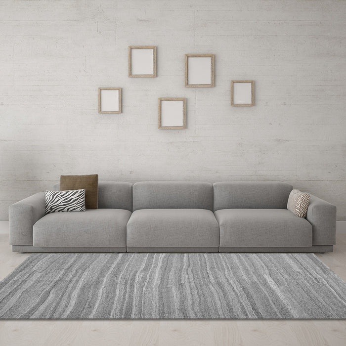 Machine Washable Abstract Gray Contemporary Rug in a Living Room,, wshcon1136gry