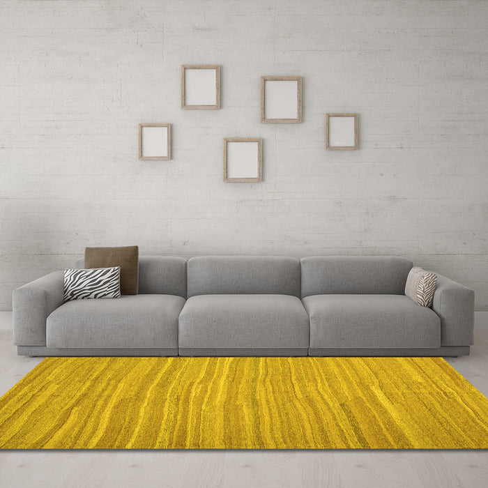 Machine Washable Abstract Yellow Contemporary Rug in a Living Room, wshcon1136yw