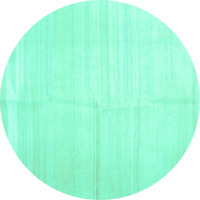 Round Machine Washable Solid Turquoise Modern Area Rugs, wshcon1137turq