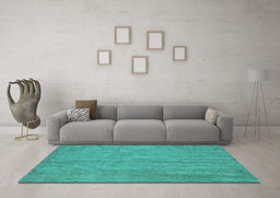 Machine Washable Abstract Turquoise Contemporary Area Rugs in a Living Room,, wshcon1138turq
