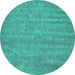 Round Abstract Turquoise Contemporary Rug, con1138turq