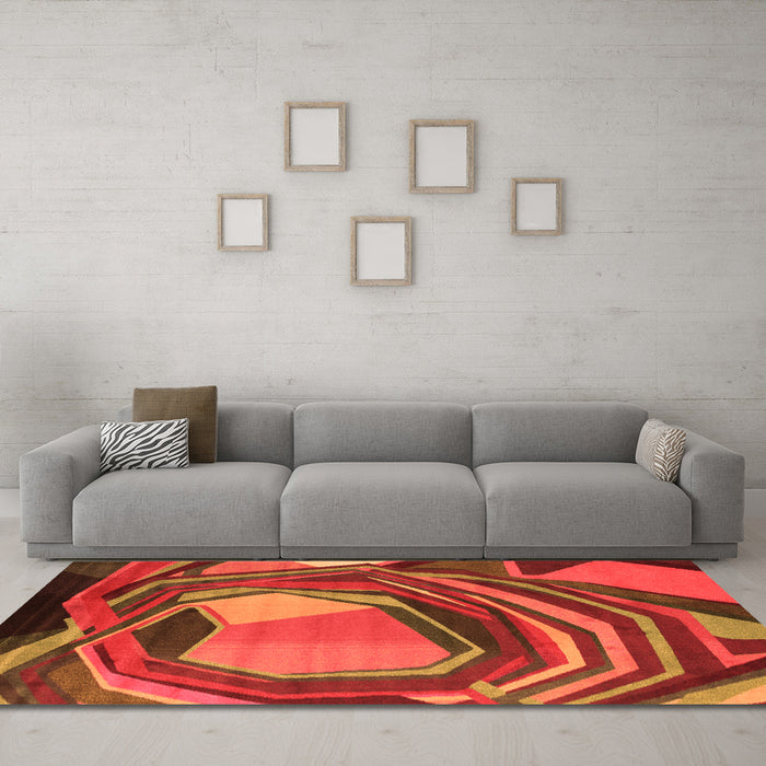 Machine Washable Abstract Orange Contemporary Area Rugs in a Living Room, wshcon1141org