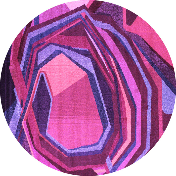 Round Machine Washable Abstract Purple Contemporary Area Rugs, wshcon1141pur