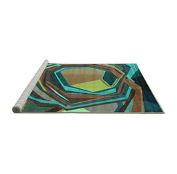 Sideview of Machine Washable Abstract Turquoise Contemporary Area Rugs, wshcon1141turq