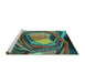 Sideview of Machine Washable Abstract Turquoise Contemporary Area Rugs, wshcon1141turq