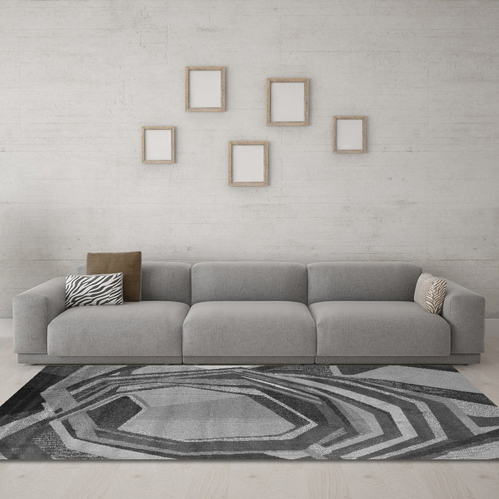 Machine Washable Abstract Gray Contemporary Rug in a Living Room,, wshcon1141gry