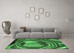 Machine Washable Abstract Emerald Green Contemporary Area Rugs in a Living Room,, wshcon1141emgrn