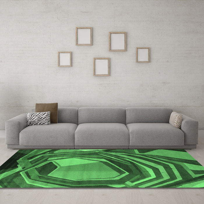 Machine Washable Abstract Emerald Green Contemporary Area Rugs in a Living Room,, wshcon1141emgrn
