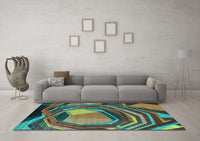 Machine Washable Abstract Turquoise Contemporary Rug, wshcon1141turq