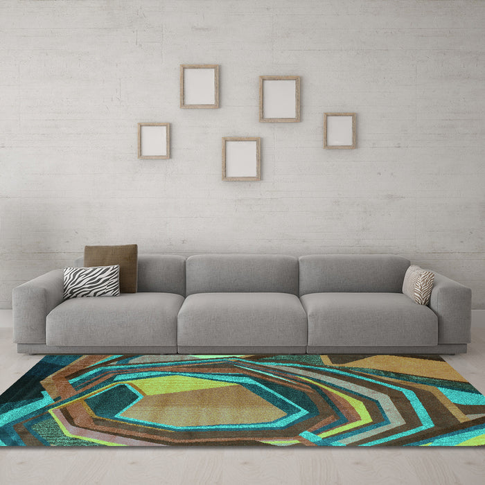 Machine Washable Abstract Turquoise Contemporary Area Rugs in a Living Room,, wshcon1141turq