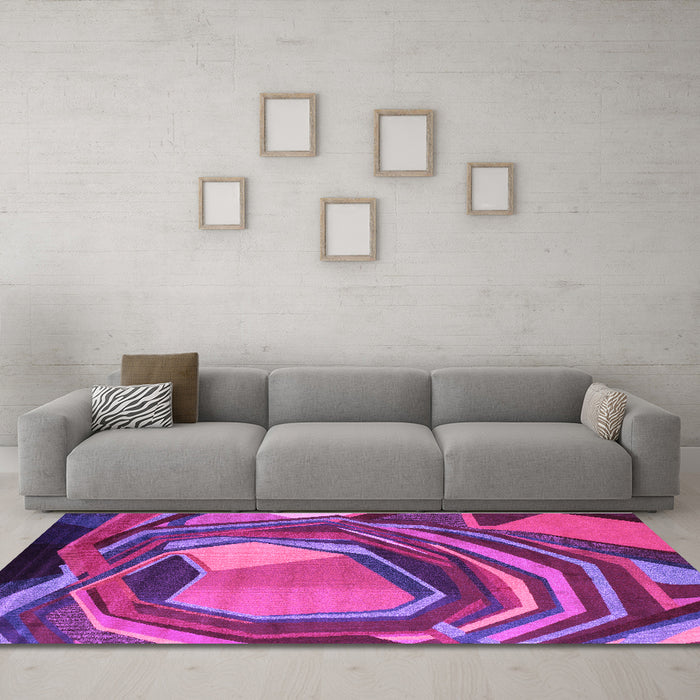 Machine Washable Abstract Purple Contemporary Area Rugs in a Living Room, wshcon1141pur