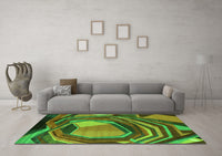 Machine Washable Abstract Green Contemporary Rug, wshcon1141grn