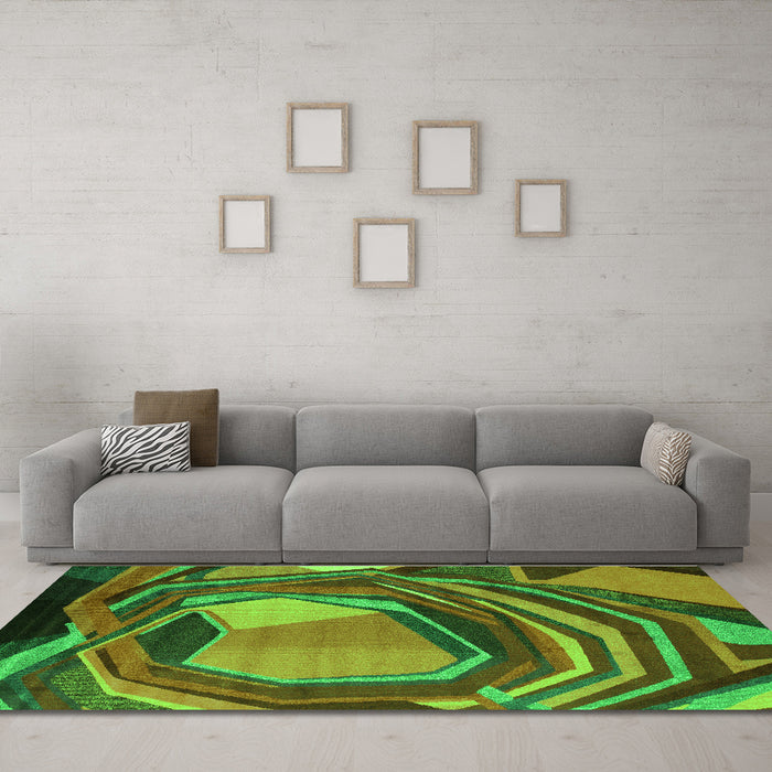 Machine Washable Abstract Green Contemporary Area Rugs in a Living Room,, wshcon1141grn