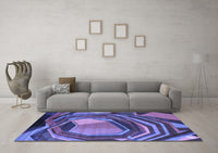 Machine Washable Abstract Blue Contemporary Rug, wshcon1141blu