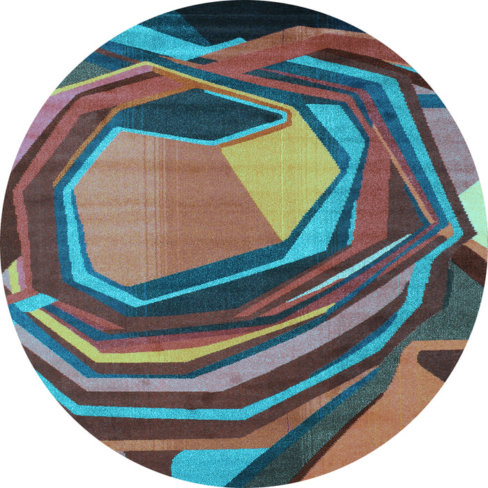 Round Machine Washable Abstract Light Blue Contemporary Rug, wshcon1141lblu