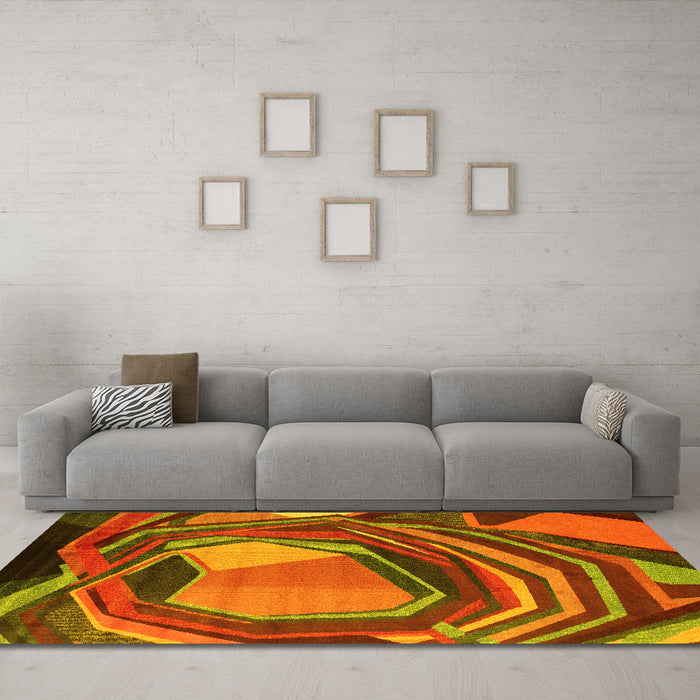 Machine Washable Abstract Yellow Contemporary Rug in a Living Room, wshcon1141yw