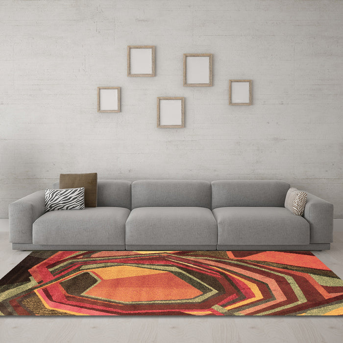 Machine Washable Abstract Brown Contemporary Rug in a Living Room,, wshcon1141brn