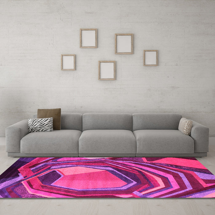 Machine Washable Abstract Pink Contemporary Rug in a Living Room, wshcon1141pnk
