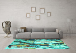 Machine Washable Abstract Turquoise Contemporary Area Rugs in a Living Room,, wshcon1142turq