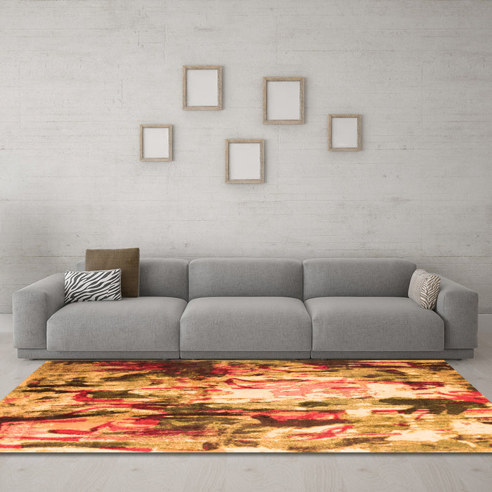 Machine Washable Abstract Orange Contemporary Area Rugs in a Living Room, wshcon1142org