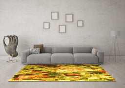 Machine Washable Abstract Yellow Contemporary Rug in a Living Room, wshcon1142yw